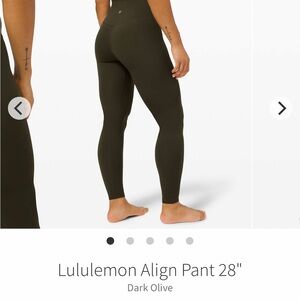 Lululemon Align Pant 28" in Dark Olive